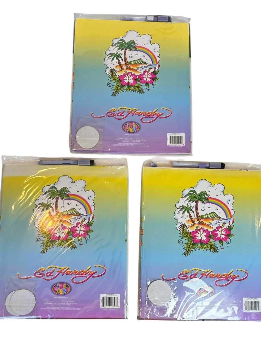 Lot of 3 NEW Ed Hardy Tropical Island Koi Dry Erase Boards Marker Magnets Sealed
